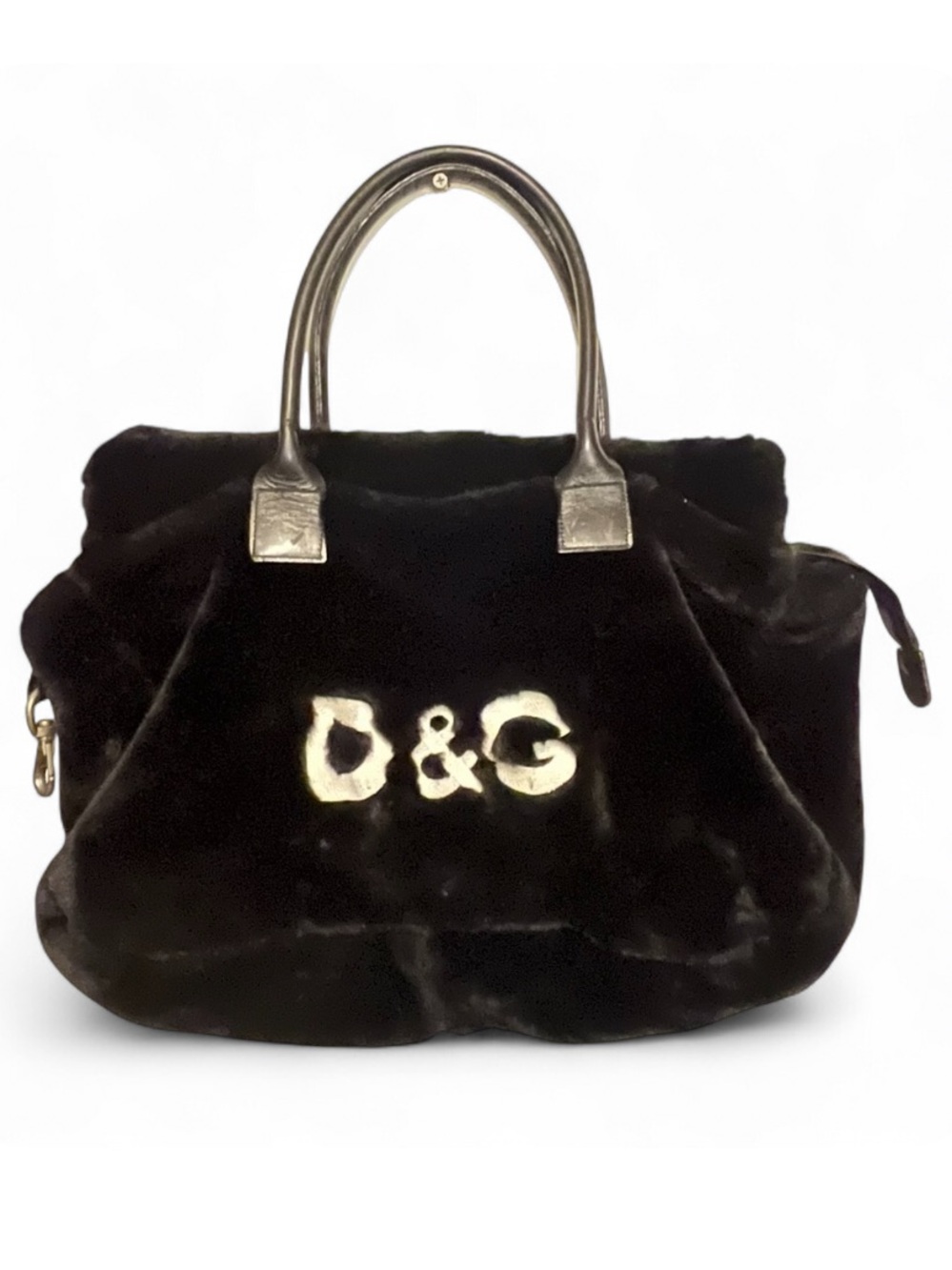 RARE DOLCE & GABBANA Y2K Vintage Faux Fur D&G Black Logo Tote Bag VTG Archival